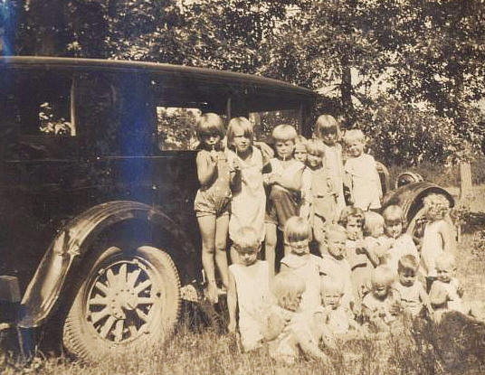 Kindergarten Group with Kiddie Kar, 1933