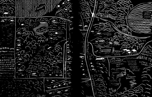 Historic map which was done on linoleum by Florence Anderson for the April 7, 1934 issue of the Llano Colonist.